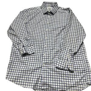 Michael Strahan Dress Shirt Mens Size 18 Blue White Plaid Wrinkle Free Stretch
